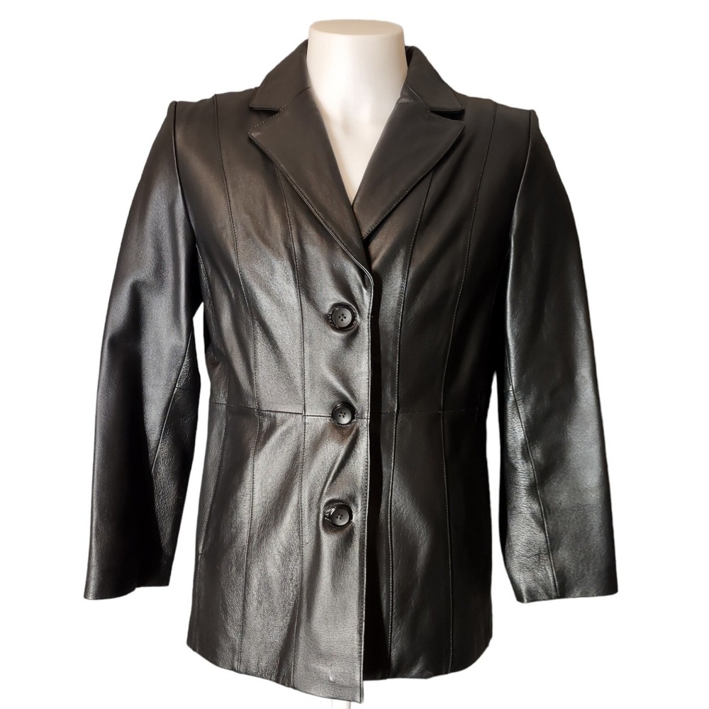 Worthington Leather Jacket Women's Large  Black Edgy Streetwear Lined 3 Button